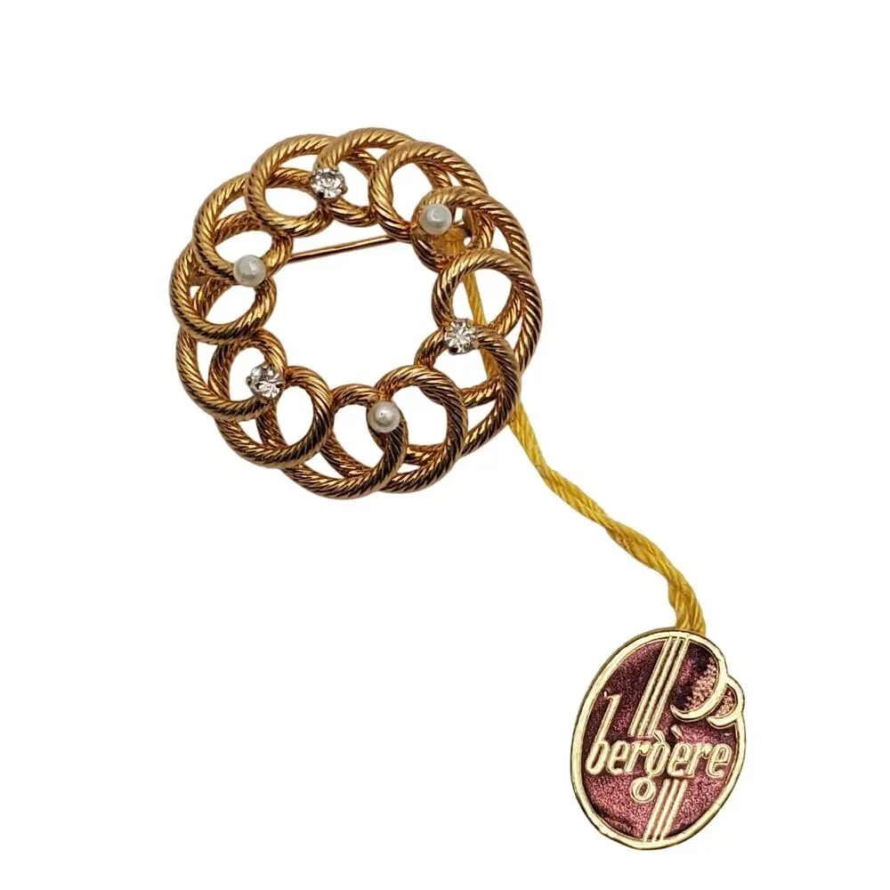 Begere Circle Brooch Infinity Faux Pearl Rhinestone Gold Tone‎ Round Dome Pin